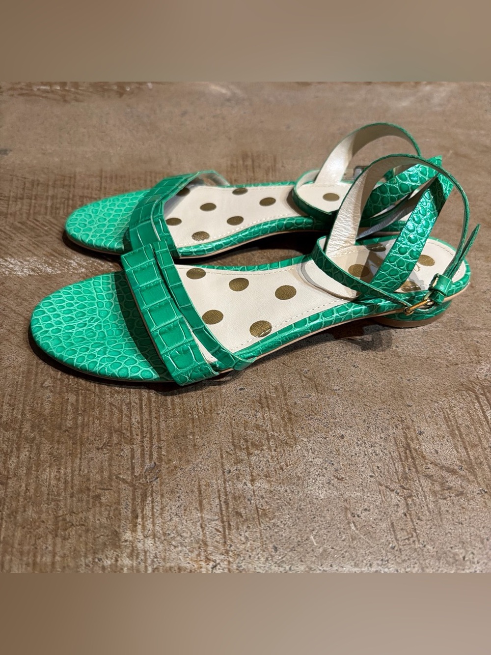 Boden Green Crocodile Ankle Wrap Sandals